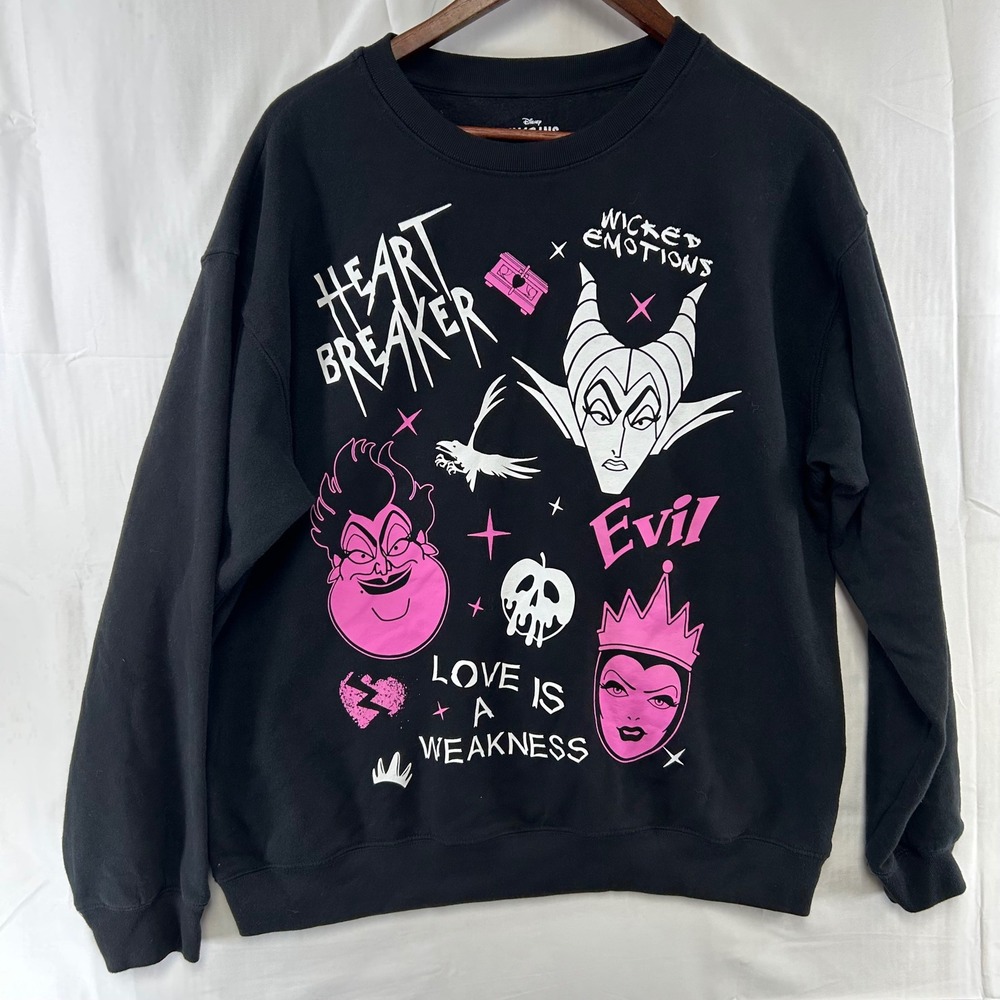 Disney Villains Sweatshirt Women XL Black Maleficent Ursula Evil Queen Graphic